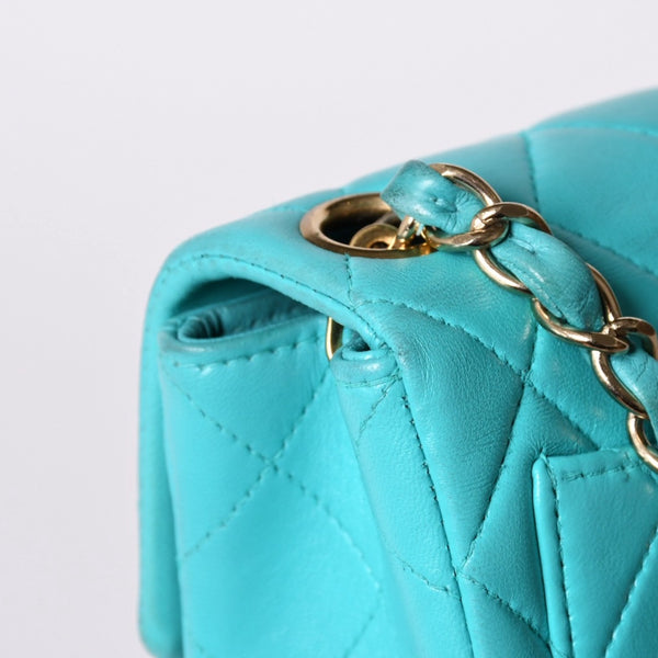 CHANEL Mini Matelasse 16 S Flap S Chain Shoulder Bag No. 7 Coco Mark Lambskin Turquoise Good Condition Used 4a000854