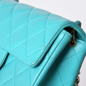CHANEL Mini Matelasse 16 S Flap S Chain Shoulder Bag No. 7 Coco Mark Lambskin Turquoise Good Condition Used 4a000854