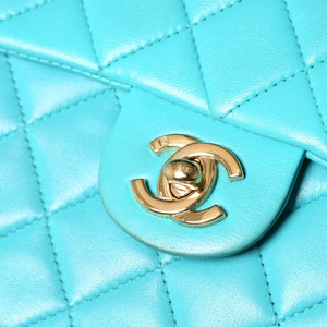 CHANEL Mini Matelasse 16 S Flap S Chain Shoulder Bag No. 7 Coco Mark Lambskin Turquoise Good Condition Used 4a000854