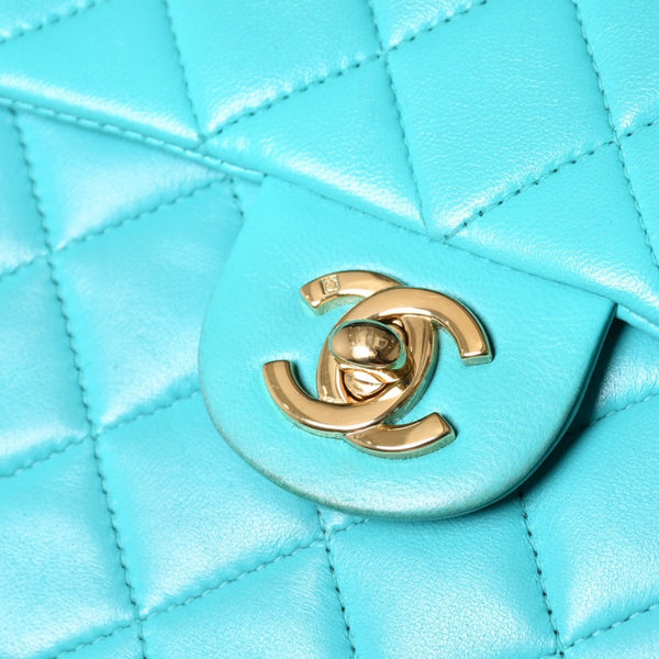 CHANEL Mini Matelasse 16 S Flap S Chain Shoulder Bag No. 7 Coco Mark Lambskin Turquoise Good Condition Used 4a000854
