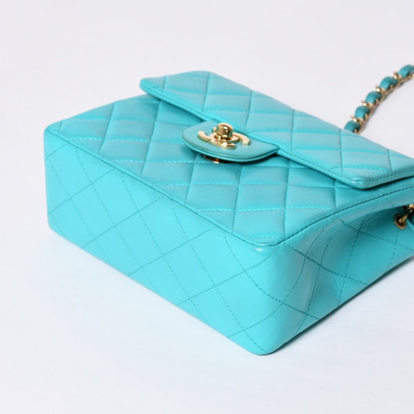 CHANEL Mini Matelasse 16 S Flap S Chain Shoulder Bag No. 7 Coco Mark Lambskin Turquoise Good Condition Used 4a000854