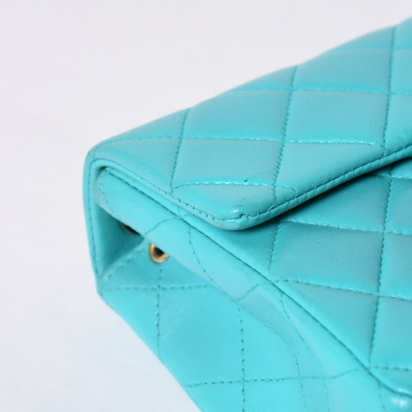 CHANEL Mini Matelasse 16 S Flap S Chain Shoulder Bag No. 7 Coco Mark Lambskin Turquoise Good Condition Used 4a000854