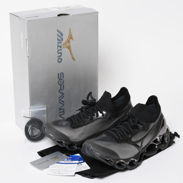 New and unused Mizuno Wave Sorayama Prophecy Sneakers Black Metallic Silver Sneakers Shoes Size 29cm Used 4a008184