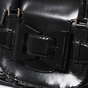 GUCCI Gucci Queen Boston bag handbag 189883 Tom Ford period Made in Italy Patent leather Black Gold hardware Good condition Used 4a008267