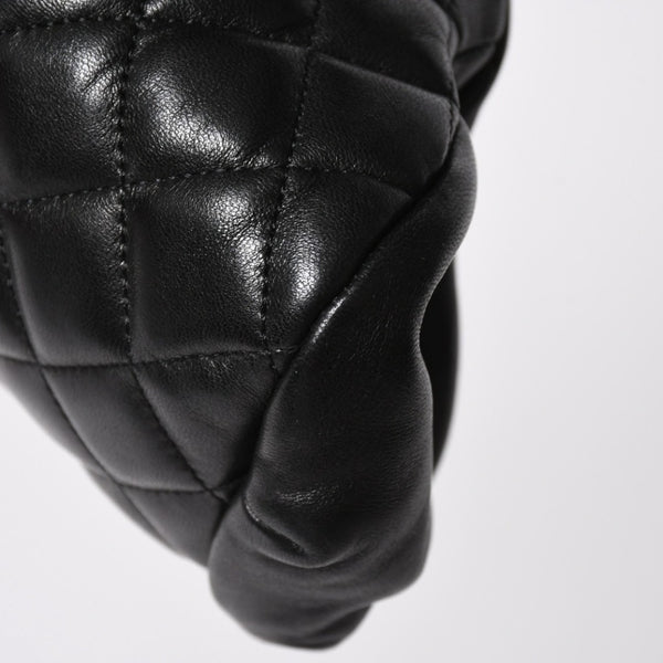 Very Good Condition CHANEL Clutch Bag Matelasse Black Lambskin Silver Hardware No. 13 Used 4a008197