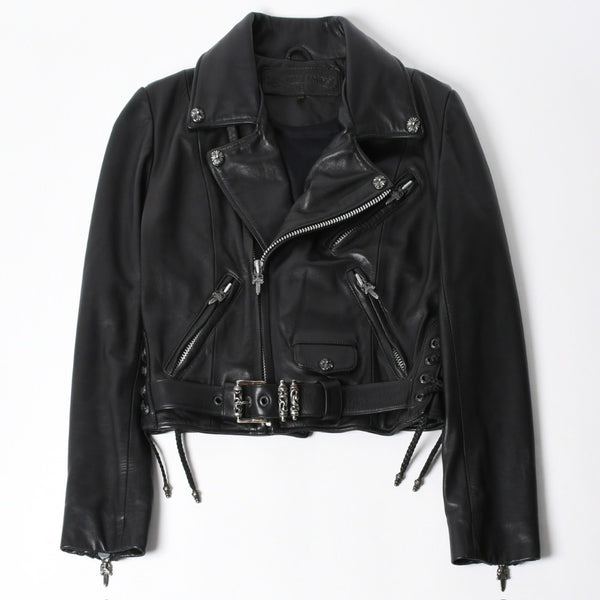Very Good Condition CHROME HEARTS Jacket Riders Leather Jacket Leather Jacket JJDEAN Black Silver 925 Size S Used 4a008357