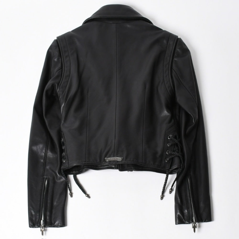 極美品 CHROME HEARTS クロムハーツ ジャケット ライダーズレザージャケット レザージャケット JJDEAN ブラック シルバー925 サイズS 中古 4a008357