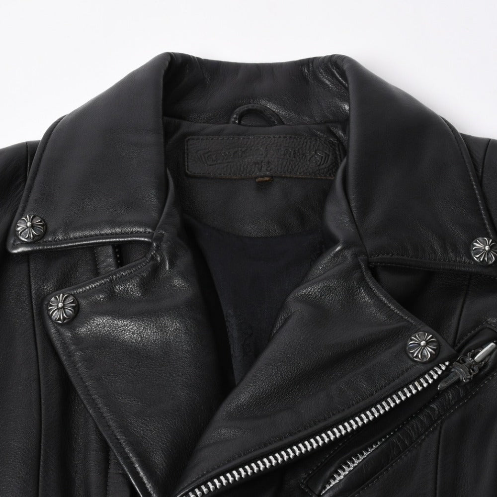 極美品 CHROME HEARTS クロムハーツ ジャケット ライダーズレザージャケット レザージャケット JJDEAN ブラック シルバー925 サイズS 中古 4a008357