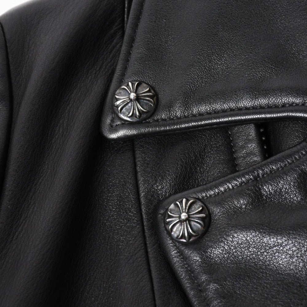 極美品 CHROME HEARTS クロムハーツ ジャケット ライダーズレザージャケット レザージャケット JJDEAN ブラック シルバー925 サイズS 中古 4a008357