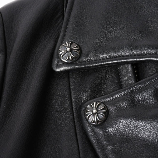 Very Good Condition CHROME HEARTS Jacket Riders Leather Jacket Leather Jacket JJDEAN Black Silver 925 Size S Used 4a008357