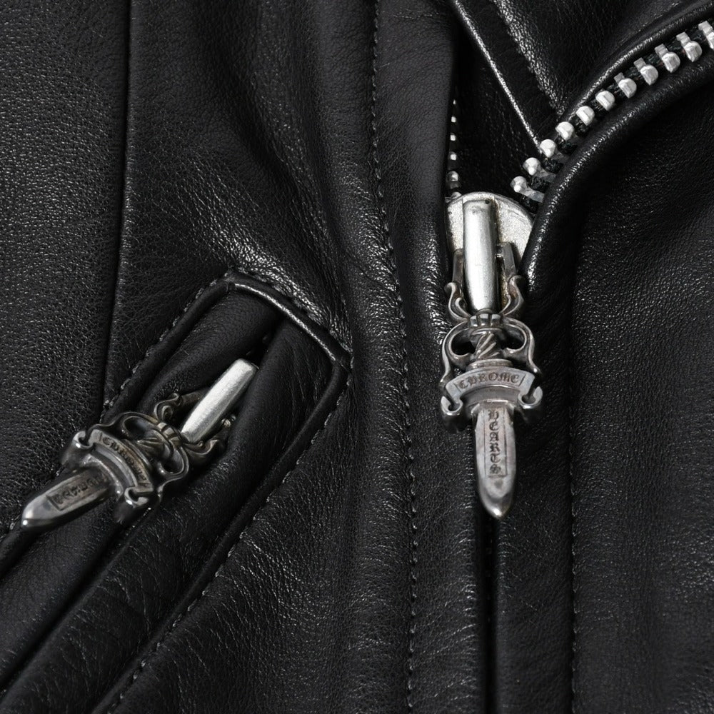 極美品 CHROME HEARTS クロムハーツ ジャケット ライダーズレザージャケット レザージャケット JJDEAN ブラック シルバー925 サイズS 中古 4a008357
