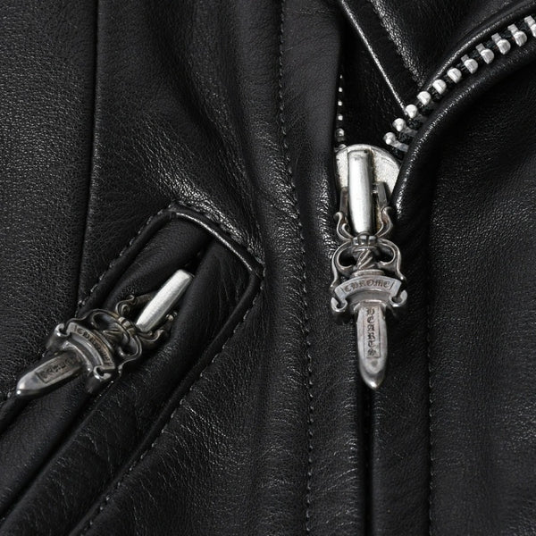 Very Good Condition CHROME HEARTS Jacket Riders Leather Jacket Leather Jacket JJDEAN Black Silver 925 Size S Used 4a008357