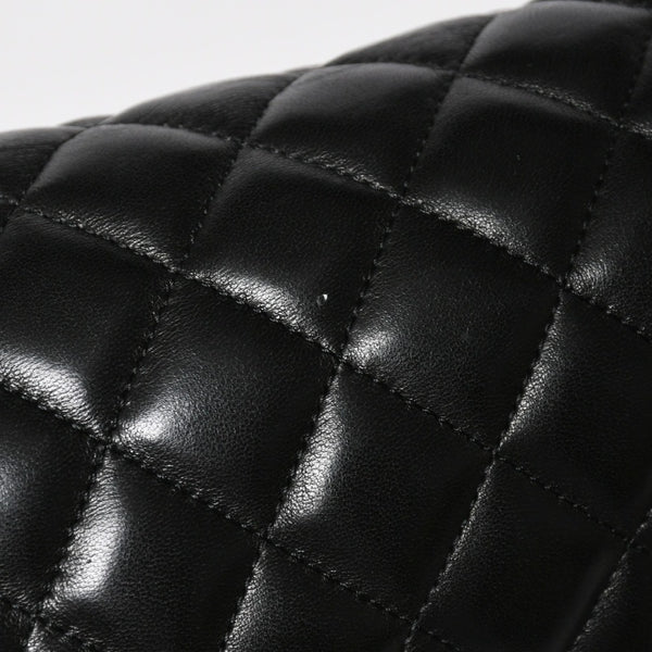 Very Good Condition CHANEL Clutch Bag Matelasse Black Lambskin Silver Hardware No. 13 Used 4a008197