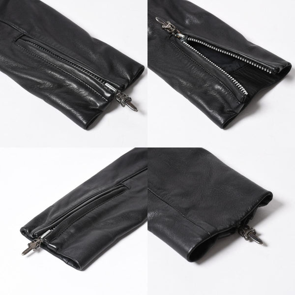 Very Good Condition CHROME HEARTS Jacket Riders Leather Jacket Leather Jacket JJDEAN Black Silver 925 Size S Used 4a008357