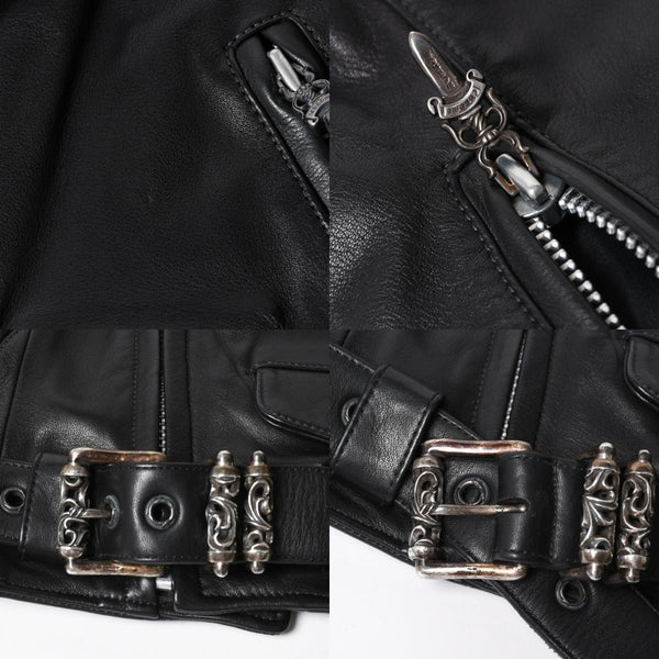 Very Good Condition CHROME HEARTS Jacket Riders Leather Jacket Leather Jacket JJDEAN Black Silver 925 Size S Used 4a008357