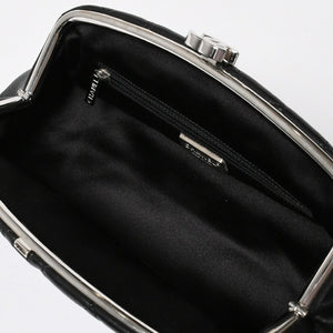 Very Good Condition CHANEL Clutch Bag Matelasse Black Lambskin Silver Hardware No. 13 Used 4a008197