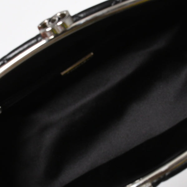 Very Good Condition CHANEL Clutch Bag Matelasse Black Lambskin Silver Hardware No. 13 Used 4a008197