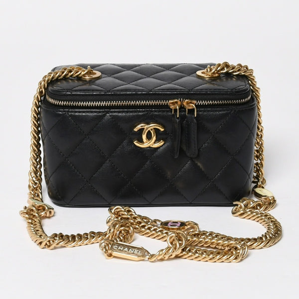 極美品 CHANEL シャネル バニティ チェーンショルダーバッグ ブラック ゴールド金具 ラムスキン ランダム番台 中古 4a008196