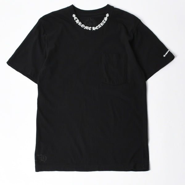 極美品 CHROME HEARTS クロムハーツ Tシャツ 半袖Tシャツ ネックロゴ ポケットロゴ ブラック ホワイト サイズM 中古 4a008297