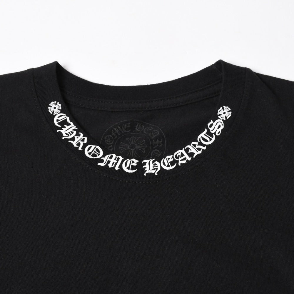 極美品 CHROME HEARTS クロムハーツ Tシャツ 半袖Tシャツ ネックロゴ ポケットロゴ ブラック ホワイト サイズM 中古 4a008297