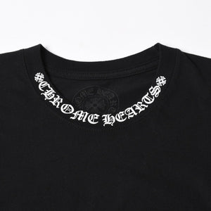 極美品 CHROME HEARTS クロムハーツ Tシャツ 半袖Tシャツ ネックロゴ ポケットロゴ ブラック ホワイト サイズM 中古 4a008297