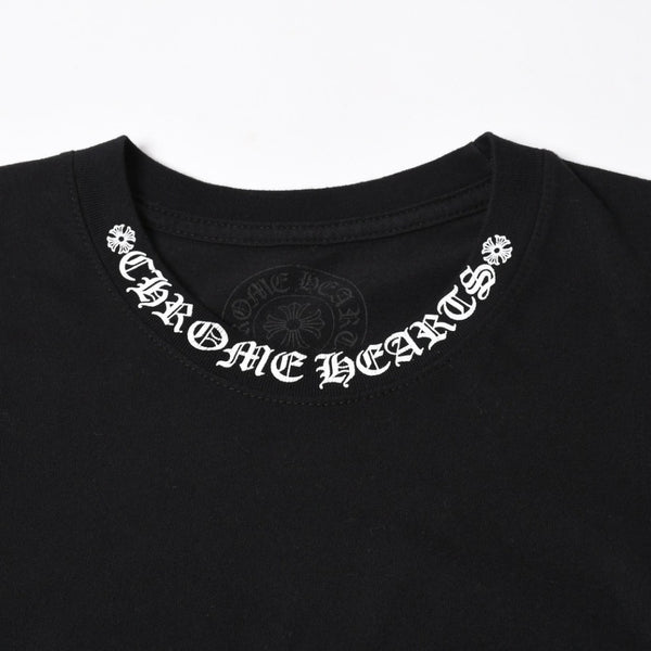 極美品 CHROME HEARTS クロムハーツ Tシャツ 半袖Tシャツ ネックロゴ ポケットロゴ ブラック ホワイト サイズM 中古 4a008297