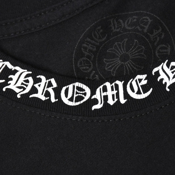 極美品 CHROME HEARTS クロムハーツ Tシャツ 半袖Tシャツ ネックロゴ ポケットロゴ ブラック ホワイト サイズM 中古 4a008297