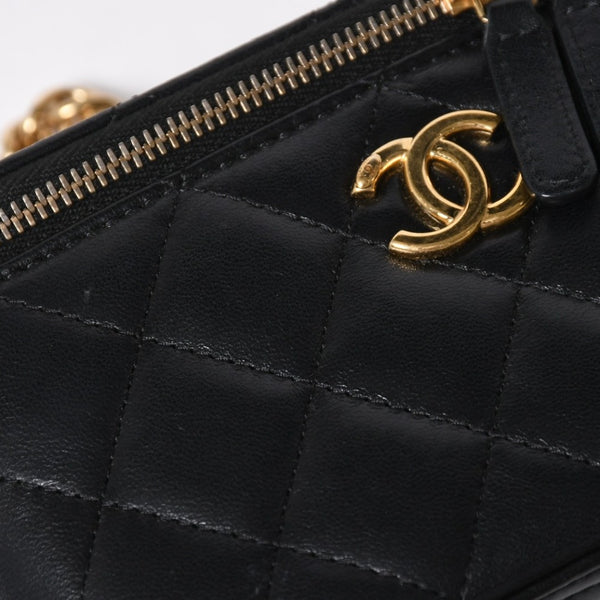 極美品 CHANEL シャネル バニティ チェーンショルダーバッグ ブラック ゴールド金具 ラムスキン ランダム番台 中古 4a008196