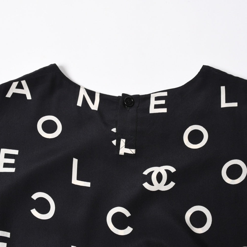 極美品 CHANEL シャネル ワンピース トップス サイズ42 Black ブラック White ホワイト P07947V05558 中古 4a008356