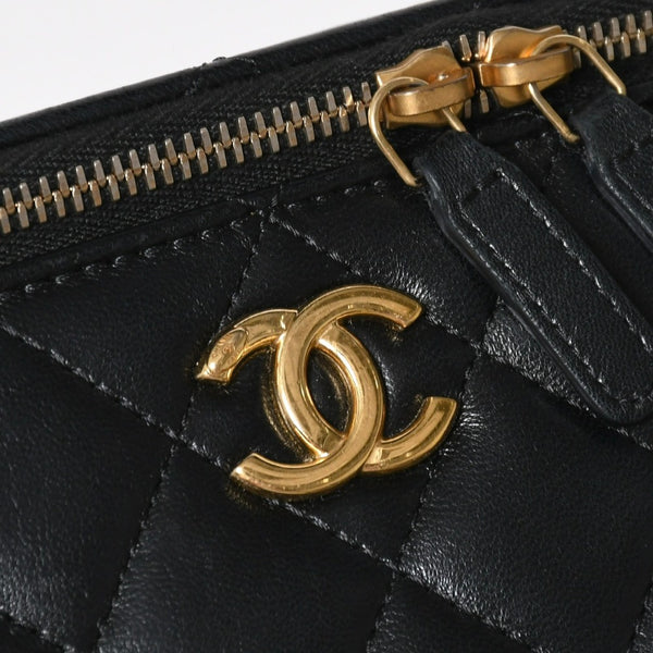 極美品 CHANEL シャネル バニティ チェーンショルダーバッグ ブラック ゴールド金具 ラムスキン ランダム番台 中古 4a008196