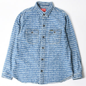 極美品 Supreme シュプリーム ジャケット サイズL Multi Type Jacquard Denim Shirt ジャガードシャツ ブルー シルバー金具 中古 4a008432