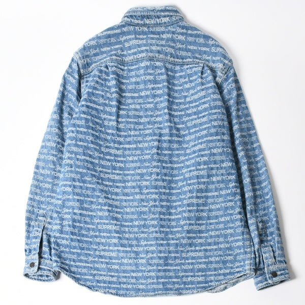 極美品 Supreme シュプリーム ジャケット サイズL Multi Type Jacquard Denim Shirt ジャガードシャツ ブルー シルバー金具 中古 4a008432