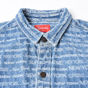 極美品 Supreme シュプリーム ジャケット サイズL Multi Type Jacquard Denim Shirt ジャガードシャツ ブルー シルバー金具 中古 4a008432