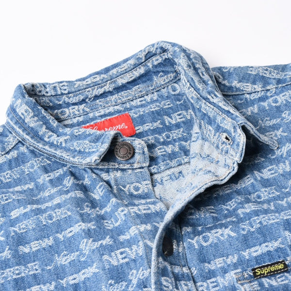 極美品 Supreme シュプリーム ジャケット サイズL Multi Type Jacquard Denim Shirt ジャガードシャツ ブルー シルバー金具 中古 4a008432