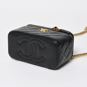 極美品 CHANEL シャネル バニティ チェーンショルダーバッグ ブラック ゴールド金具 ラムスキン ランダム番台 中古 4a008196