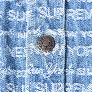 極美品 Supreme シュプリーム ジャケット サイズL Multi Type Jacquard Denim Shirt ジャガードシャツ ブルー シルバー金具 中古 4a008432