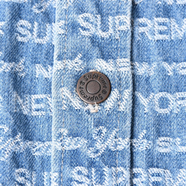 極美品 Supreme シュプリーム ジャケット サイズL Multi Type Jacquard Denim Shirt ジャガードシャツ ブルー シルバー金具 中古 4a008432