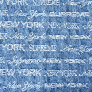 極美品 Supreme シュプリーム ジャケット サイズL Multi Type Jacquard Denim Shirt ジャガードシャツ ブルー シルバー金具 中古 4a008432