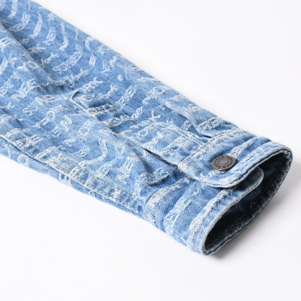 極美品 Supreme シュプリーム ジャケット サイズL Multi Type Jacquard Denim Shirt ジャガードシャツ ブルー シルバー金具 中古 4a008432