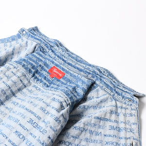 極美品 Supreme シュプリーム ジャケット サイズL Multi Type Jacquard Denim Shirt ジャガードシャツ ブルー シルバー金具 中古 4a008432