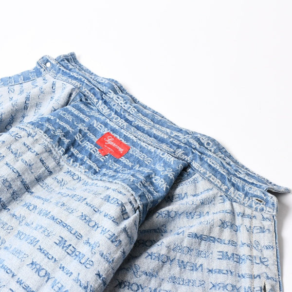 極美品 Supreme シュプリーム ジャケット サイズL Multi Type Jacquard Denim Shirt ジャガードシャツ ブルー シルバー金具 中古 4a008432
