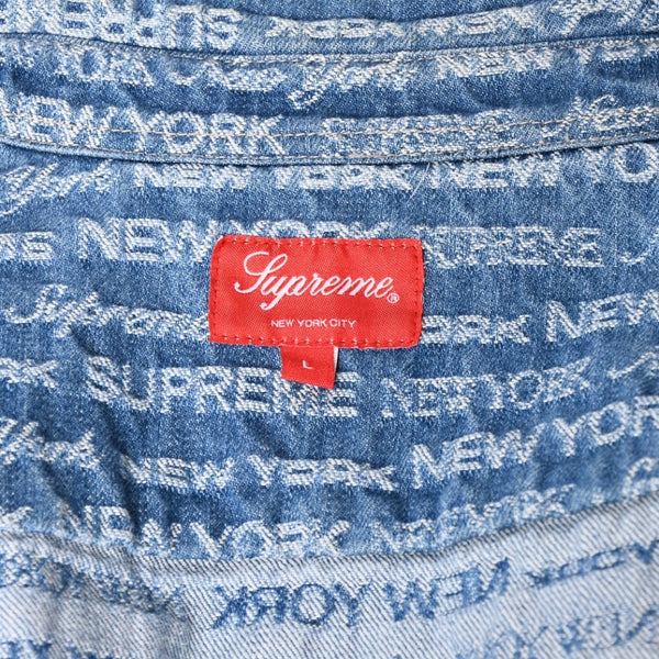 極美品 Supreme シュプリーム ジャケット サイズL Multi Type Jacquard Denim Shirt ジャガードシャツ ブルー シルバー金具 中古 4a008432