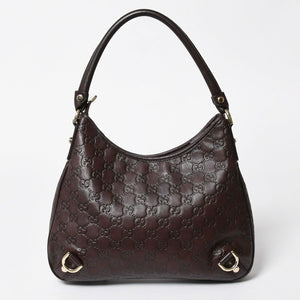 極美品 GUCCI グッチ ワンショルダーバッグ ハンドバッグ 130738 イタリア製 グッチシマレザー ブラウン ゴールド金具 中古 4a008265