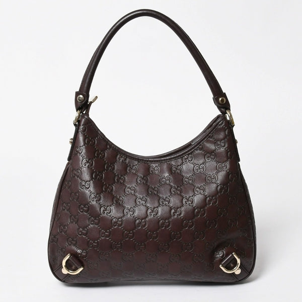 極美品 GUCCI グッチ ワンショルダーバッグ ハンドバッグ 130738 イタリア製 グッチシマレザー ブラウン ゴールド金具 中古 4a008265