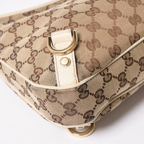 極美品 GUCCI グッチ ワンショルダーバッグ ハンドバッグ 130738 GGキャンバス レザー ベージュ ホワイト ゴールド金具 中古 4a008261