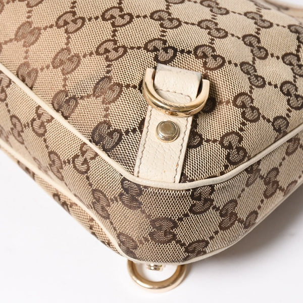 極美品 GUCCI グッチ ワンショルダーバッグ ハンドバッグ 130738 GGキャンバス レザー ベージュ ホワイト ゴールド金具 中古 4a008261