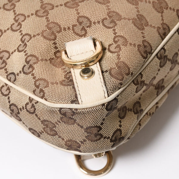 極美品 GUCCI グッチ ワンショルダーバッグ ハンドバッグ 130738 GGキャンバス レザー ベージュ ホワイト ゴールド金具 中古 4a008261