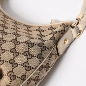 極美品 GUCCI グッチ ワンショルダーバッグ ハンドバッグ 130738 GGキャンバス レザー ベージュ ホワイト ゴールド金具 中古 4a008261