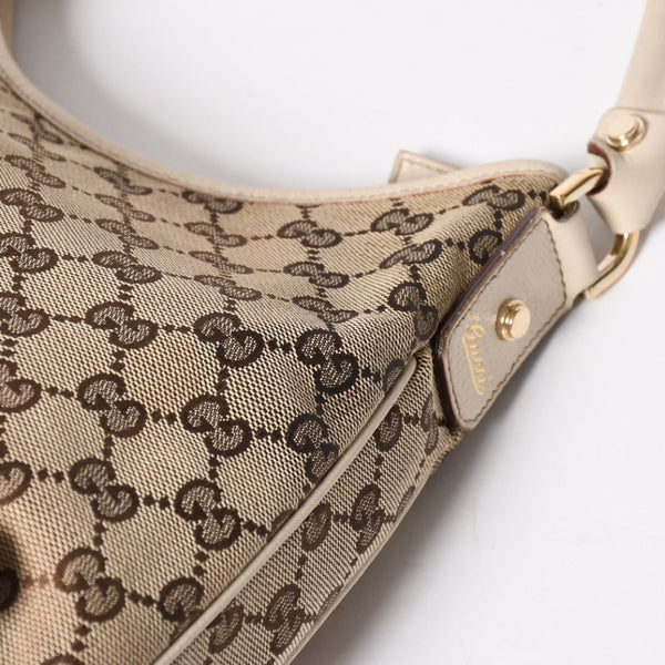 極美品 GUCCI グッチ ワンショルダーバッグ ハンドバッグ 130738 GGキャンバス レザー ベージュ ホワイト ゴールド金具 中古 4a008261