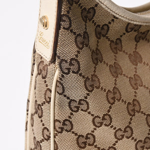 極美品 GUCCI グッチ ワンショルダーバッグ ハンドバッグ 130738 GGキャンバス レザー ベージュ ホワイト ゴールド金具 中古 4a008261